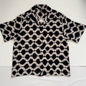 Reiss Men’s Makarb Abstract Floral Print Cuban Short Sleeve Shirt Black XL